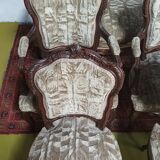 Salon ensemble banquette et fauteuils Rocaille en noyer