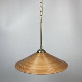 Pencil split reed, rattan, bamboo & brass pendant lamp, italy, 1970s