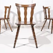 Set of 3 brutalist chairs with arched cut-outs and turned legs