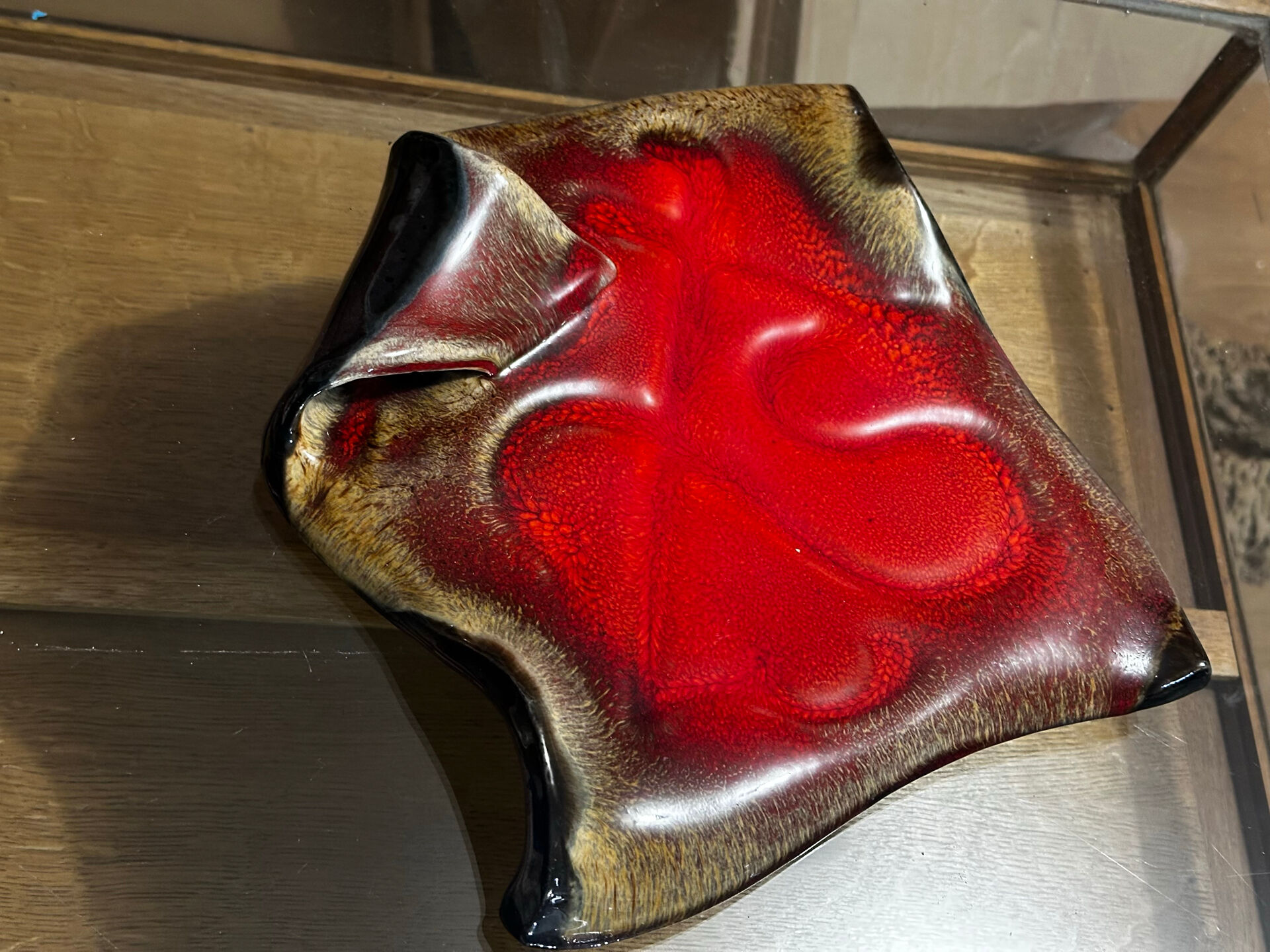 glazed red ceramic vide-poche signed - 1960s