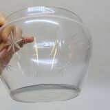 Ancien pot à sucre en verre taillé et métal