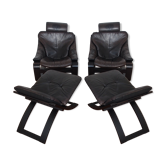 Paire de fauteuils et reposes pieds scandinaves
