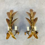 Pair of copper golden leaf sconces