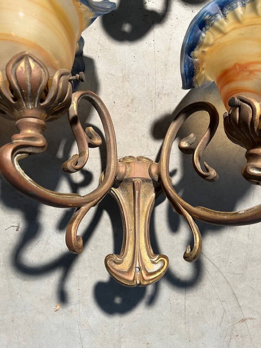 Pair of glass paste wall lights in Art Nouveau style signed Viamme.