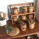 Spice shelf and olive wood pots