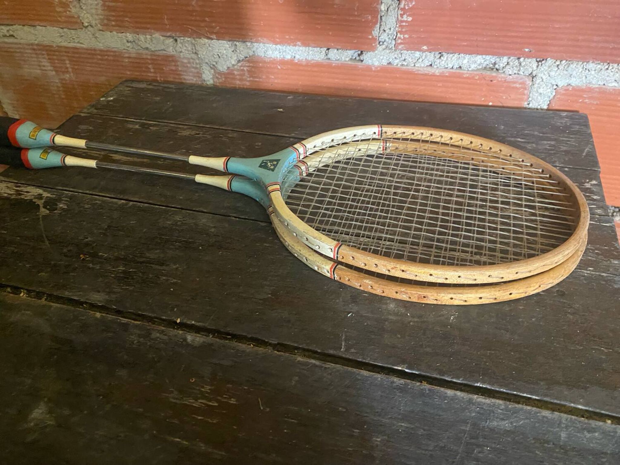 Pair of Vintage Badminton Rackets Wood + Metal from the 1950s #D579
