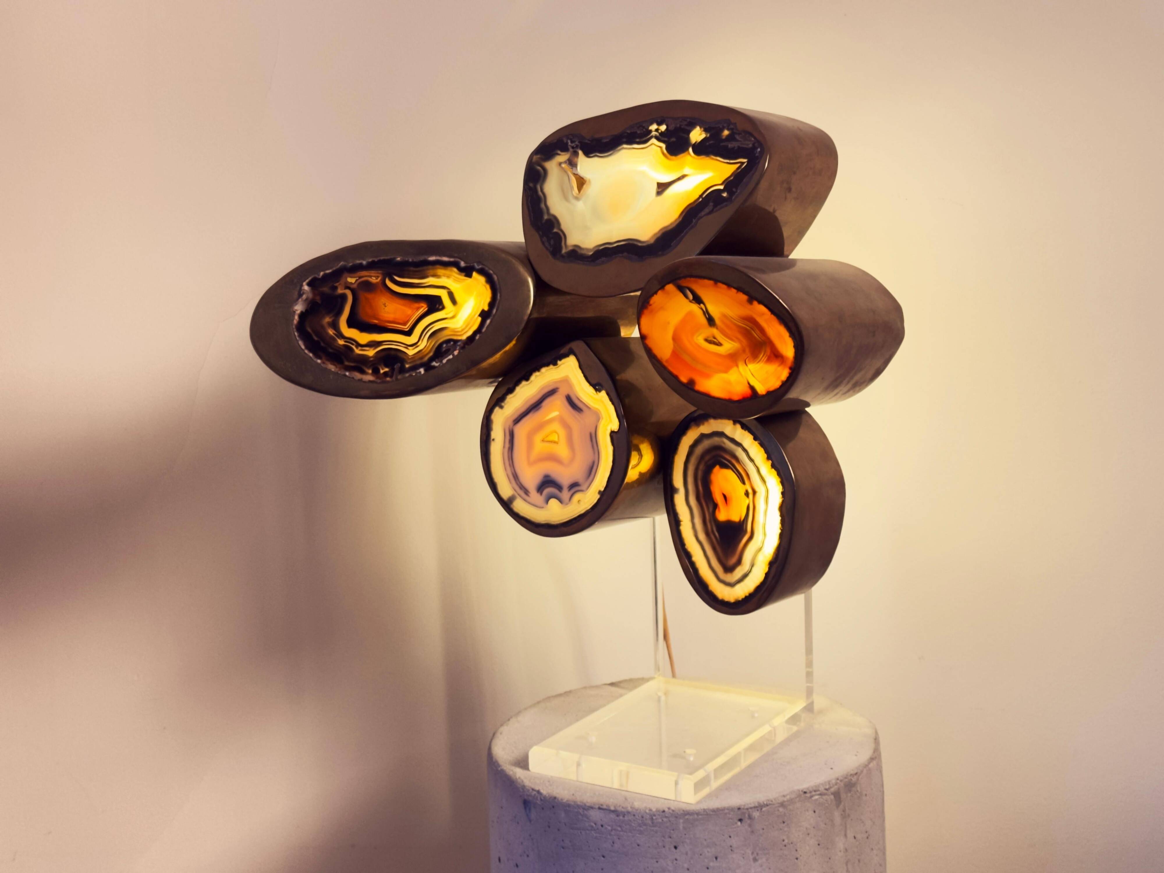 Armand Jonckers Unique Brass and Agate Table Lamp, Belgium, 1970s