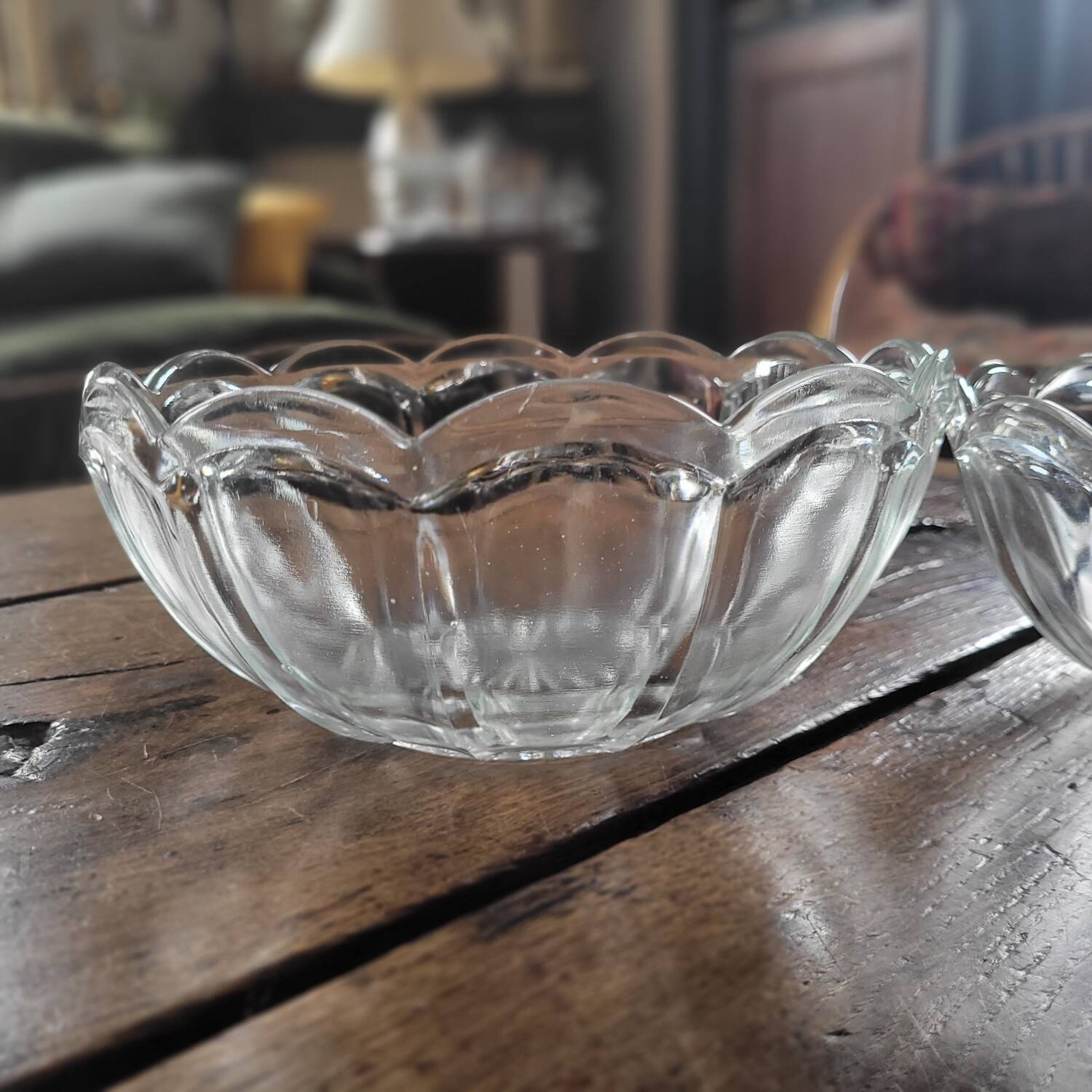 Pair of molded glass salad bowls – floral shape – 1950s