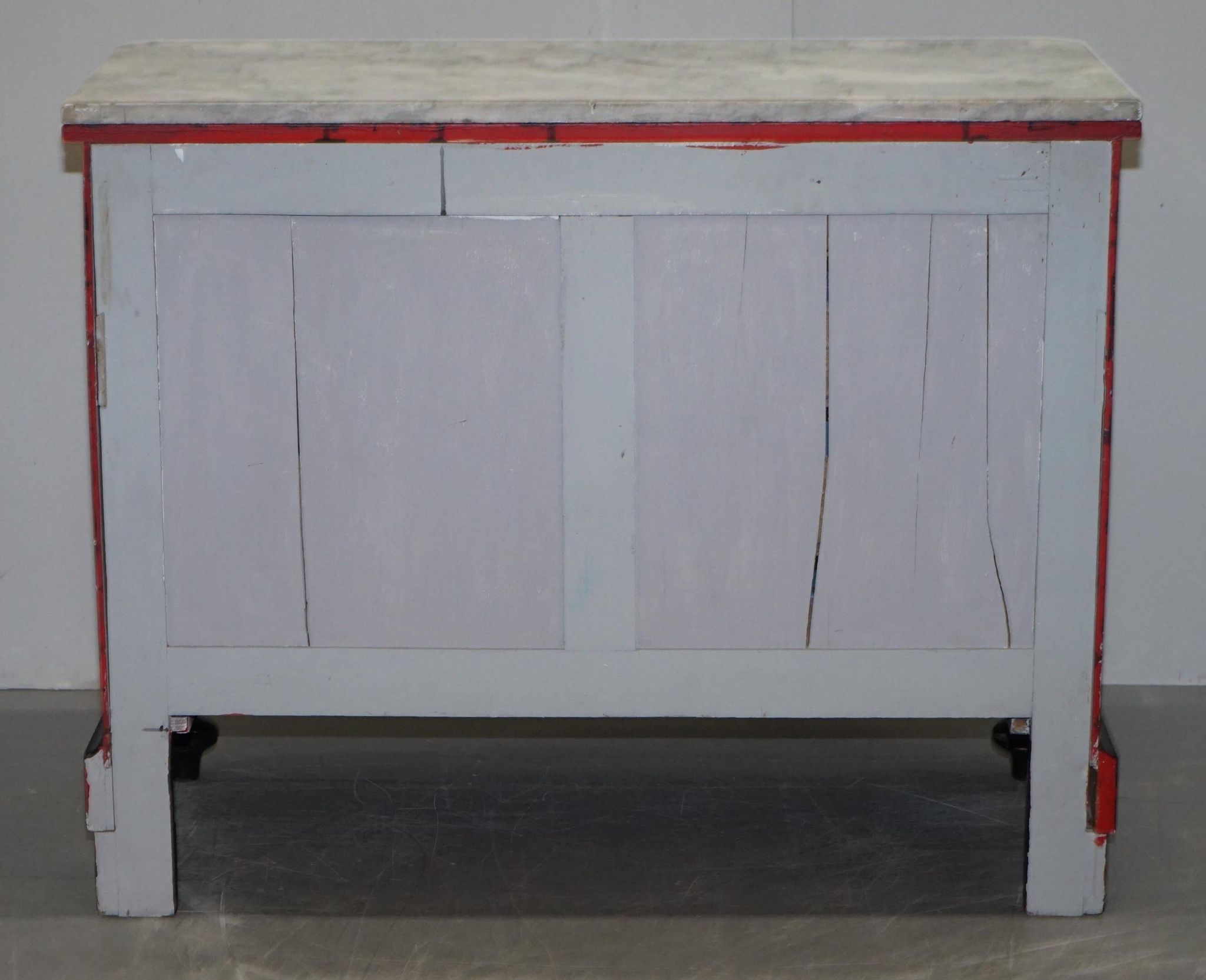 Commode Victorienne avec Revêtement Tartan et Plateau en Marbre