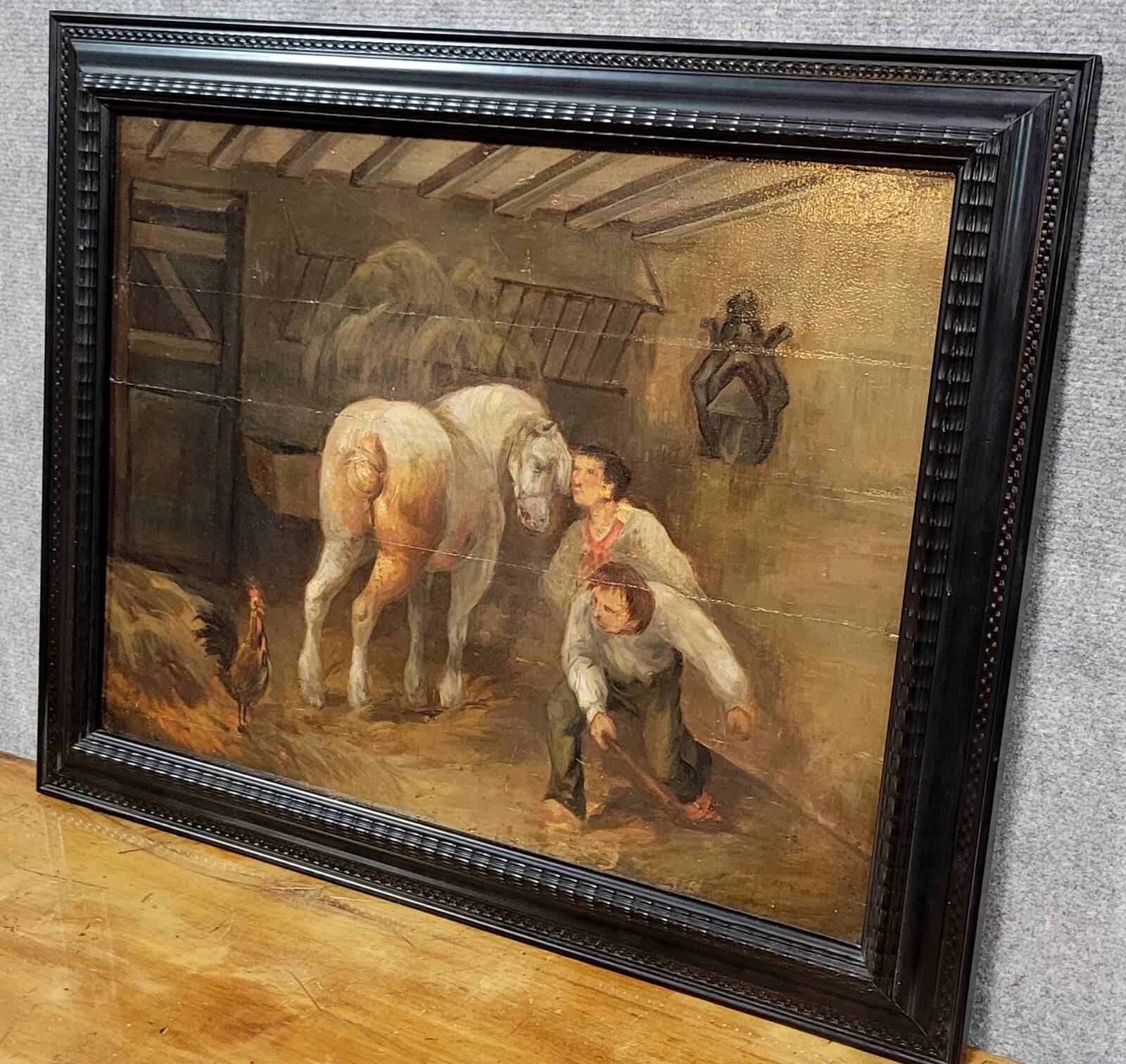 Painting: Flemish School of the 18th century: oil on panel / the stable