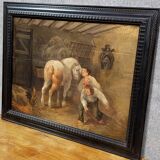 Painting: Flemish School of the 18th century: oil on panel / the stable