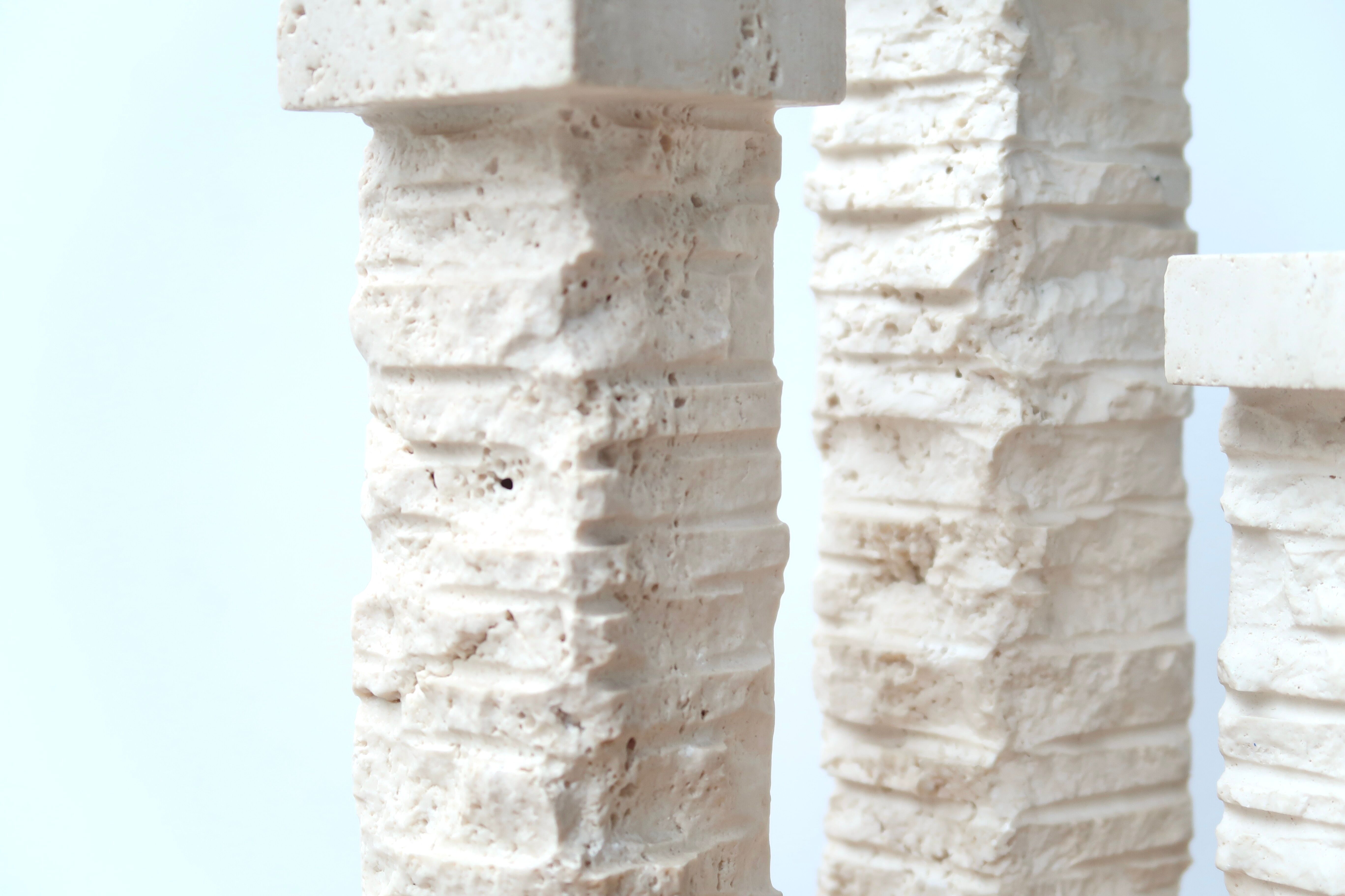 Set of 3 travertine column candlesticks Marble Art Marta, 70s