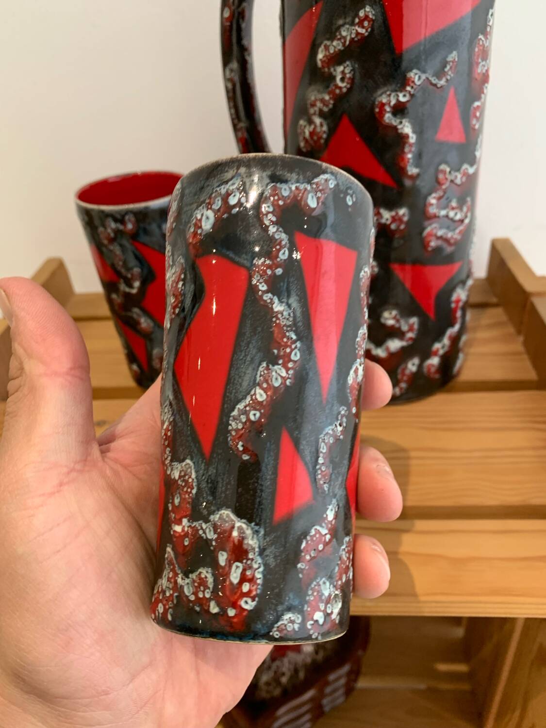 Vintage Ceramic Fat Lava Glass Pitcher