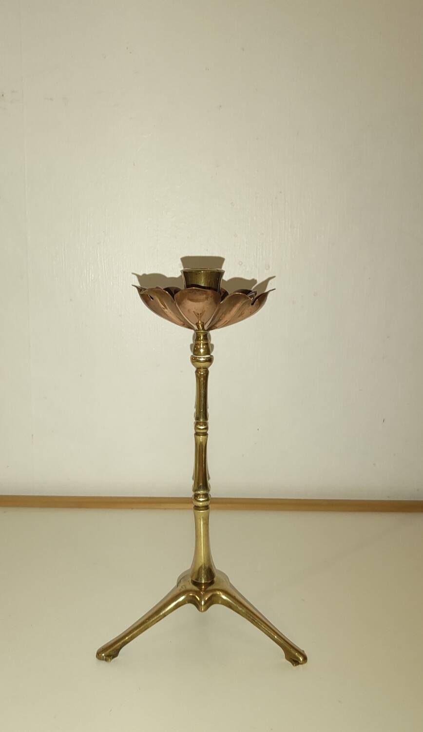 Brass and copper candlestick by Was Benson 1900