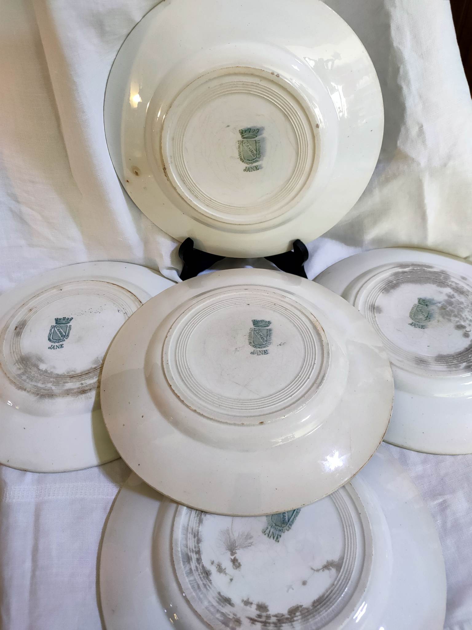 5 flat plates green iron earth earthenware from st amand