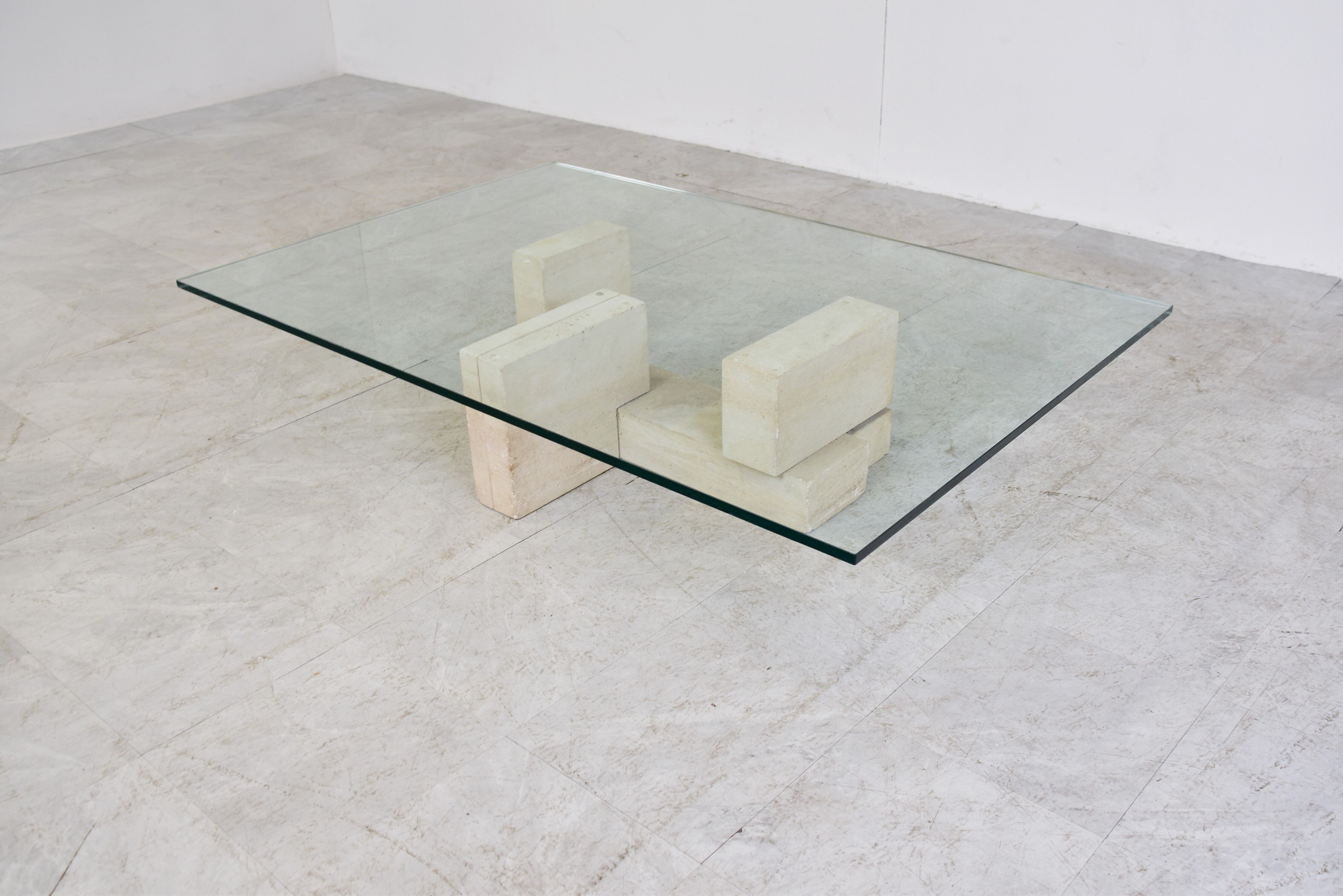 Vintage travertine coffee table Italy , 1970s