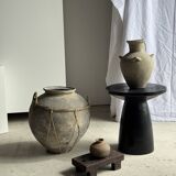 Black solid mango side table (monoxyle) with conical legs