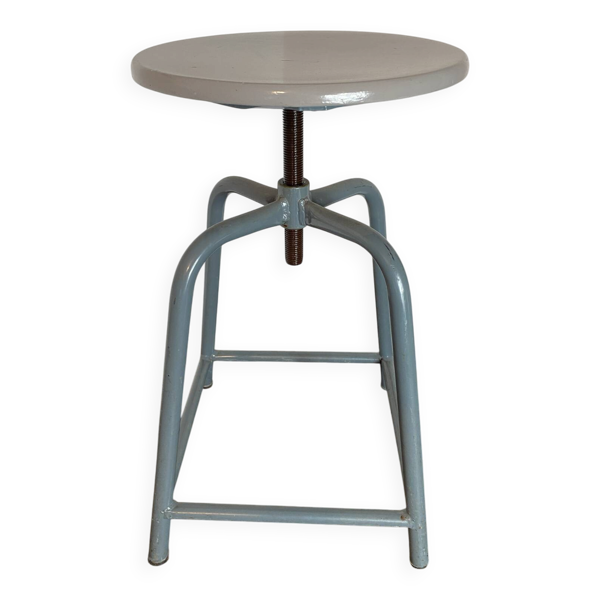 Tabouret d’atelier en métal et bois réglable en hauteur