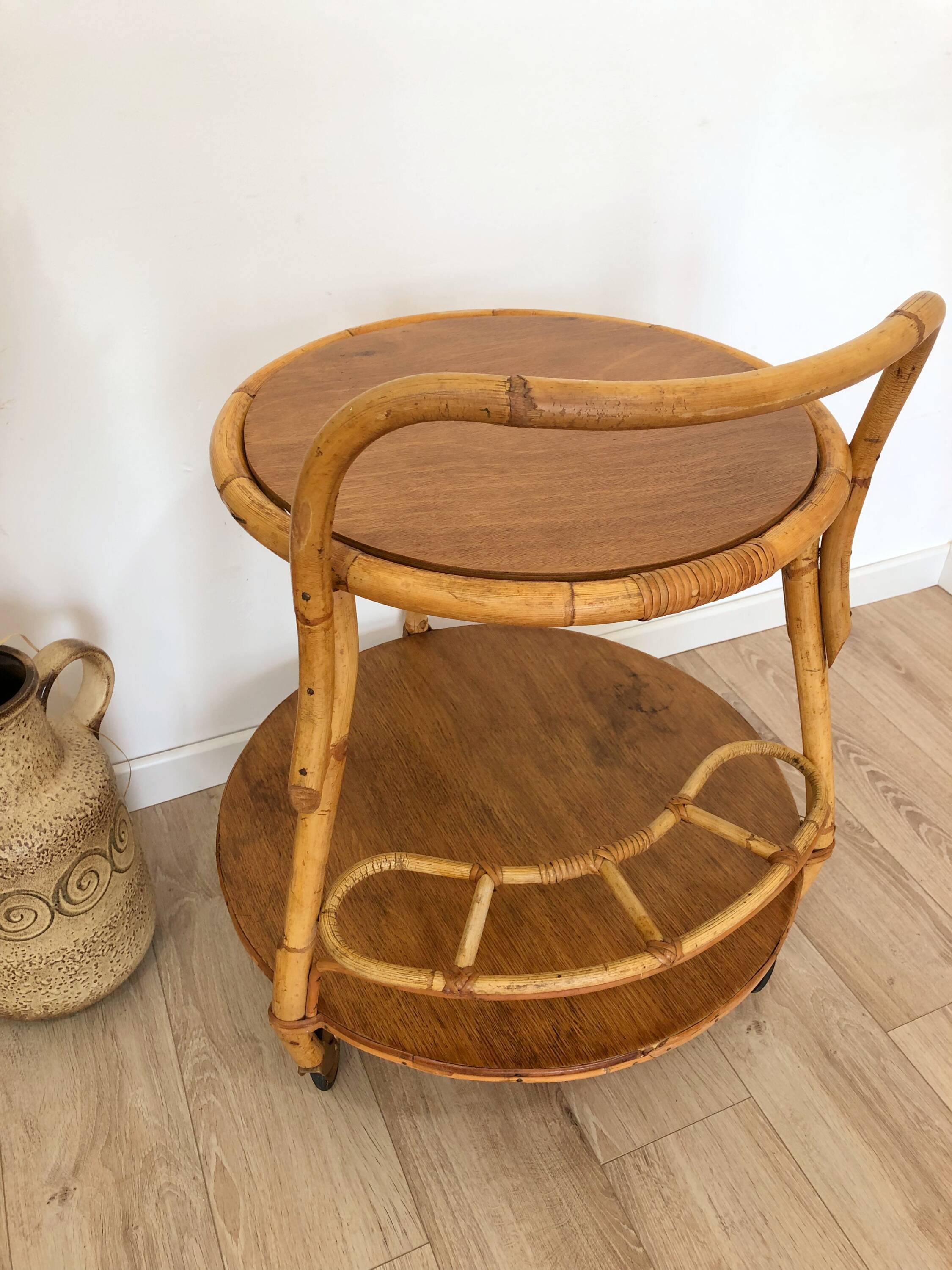 1960s/70s rattan rolling bar/serving cart