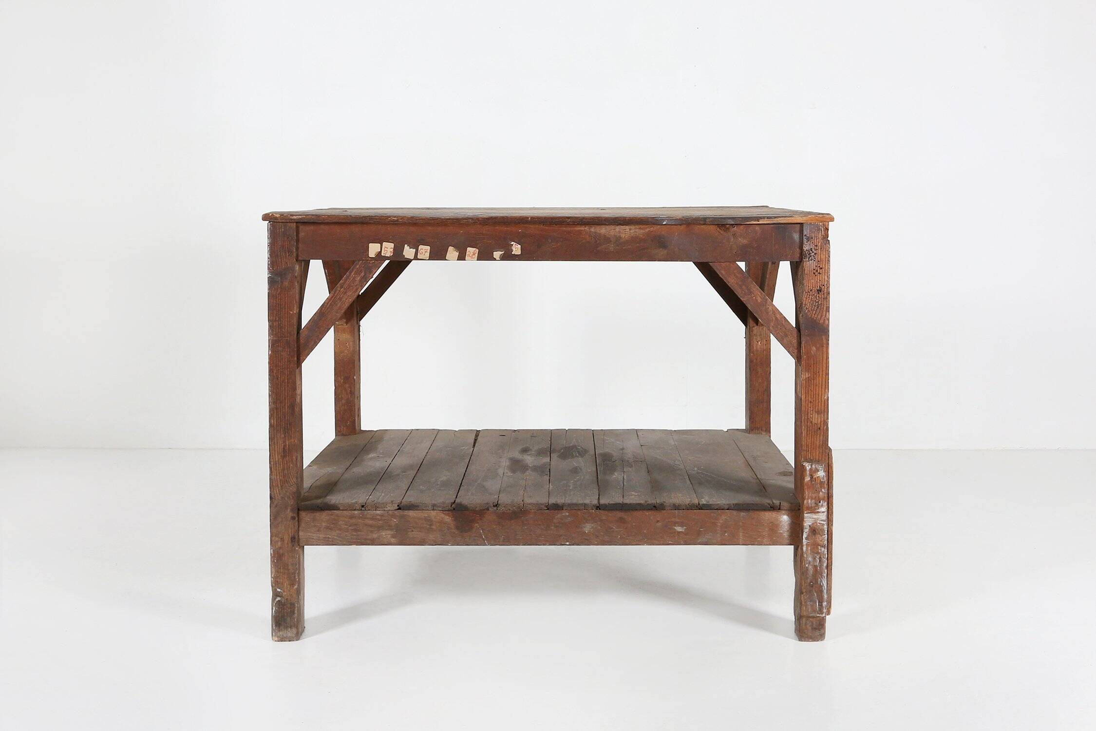 Table console industrielle française en bois, années 1920