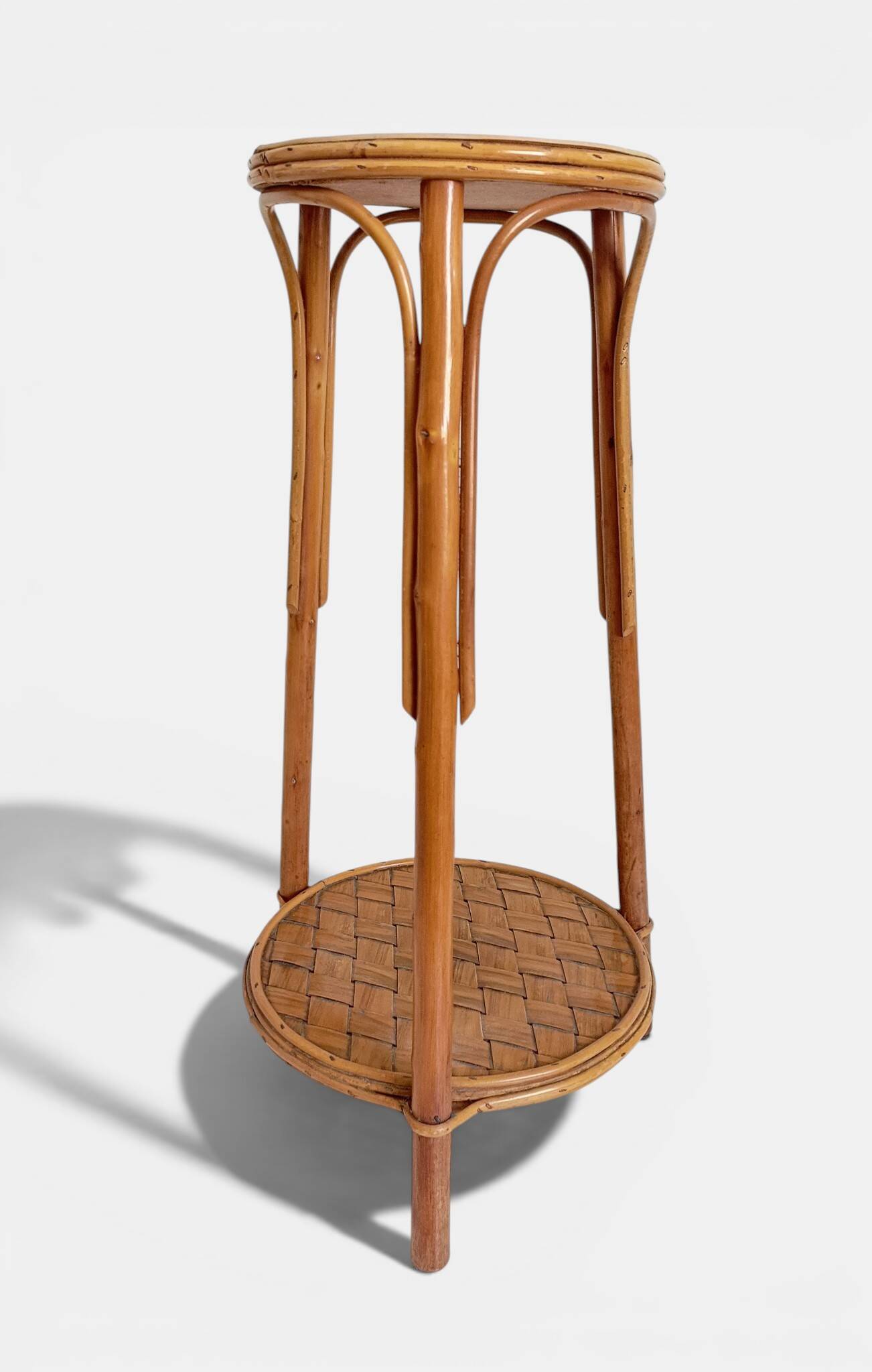 Table d'appoint, support à plante en bois, bambou et roseau, années 1960