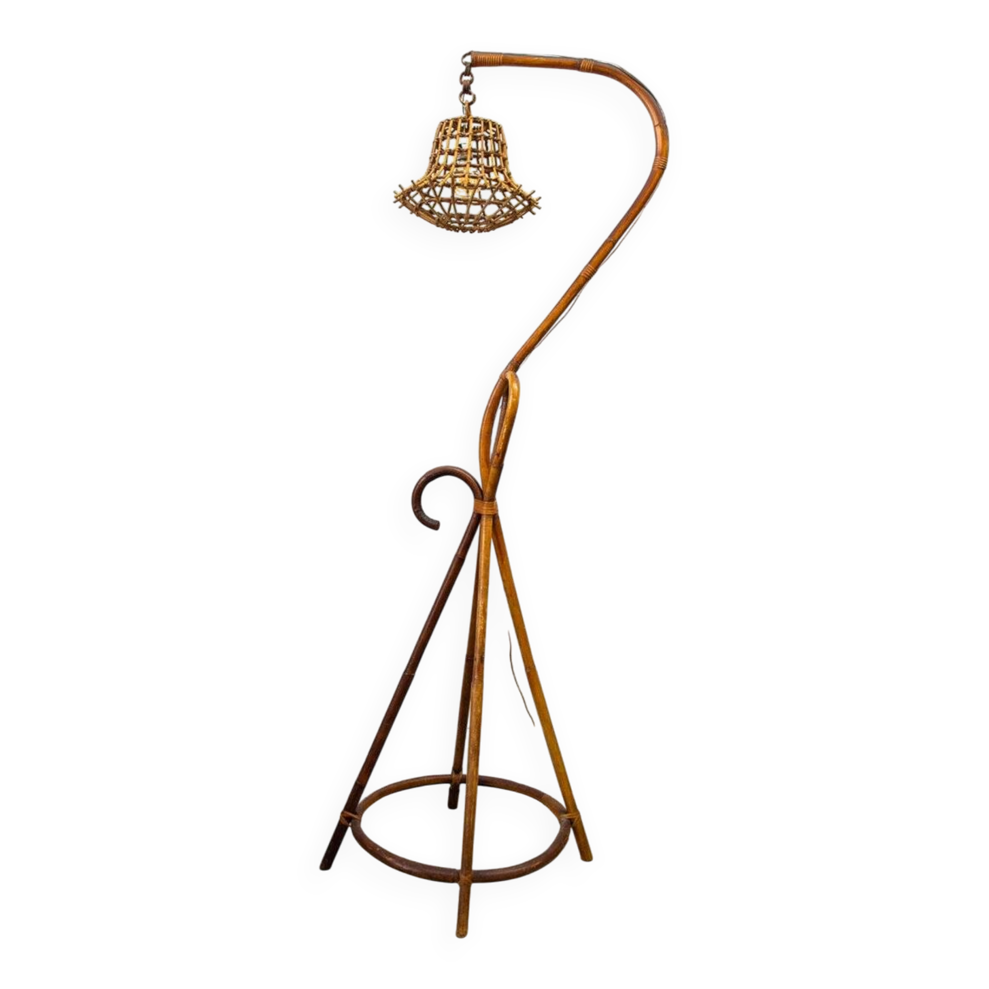 Wicker and bamboo floor lamp, Italy, 1950