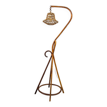 Wicker and bamboo floor lamp, Italy, 1950