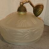 Glass chandelier France Art Deco 1930 Suspension in beige colored glass paste