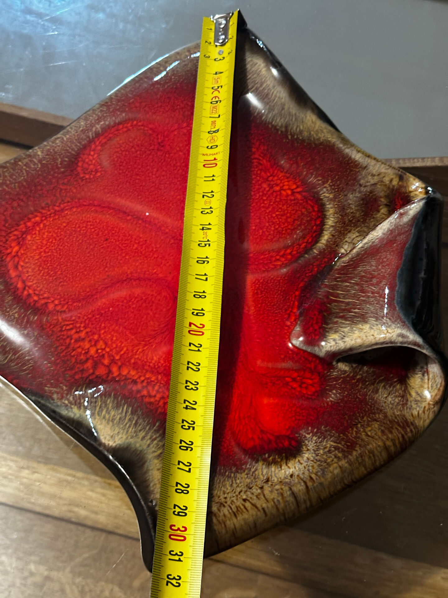glazed red ceramic vide-poche signed - 1960s
