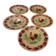 5 earthenware plates, terra de fer, Choisy-le-Roi, rooster pattern