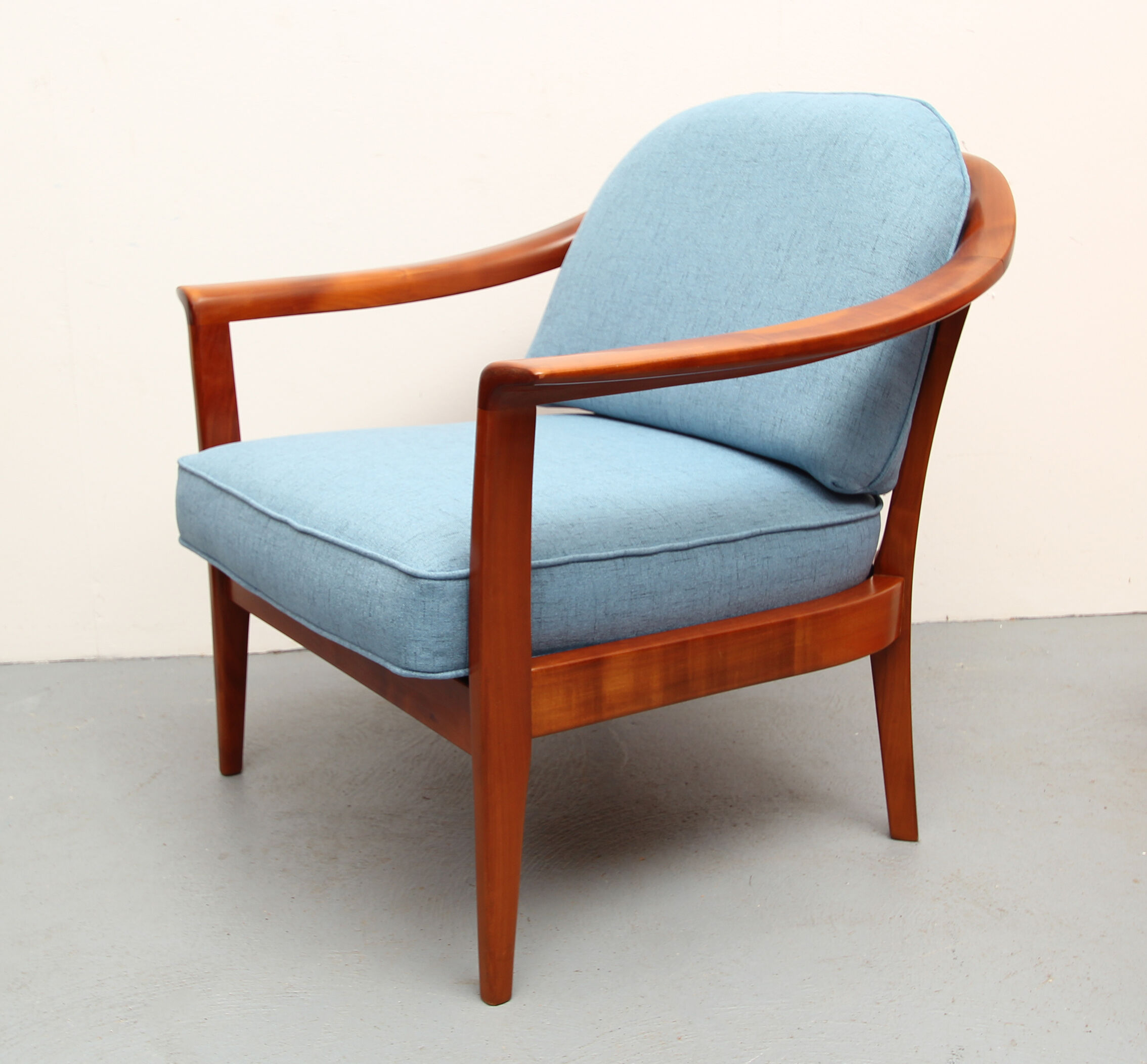 1960s armchair cherrywood in blue, Wilhelm Knoll