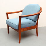1960s armchair cherrywood in blue, Wilhelm Knoll