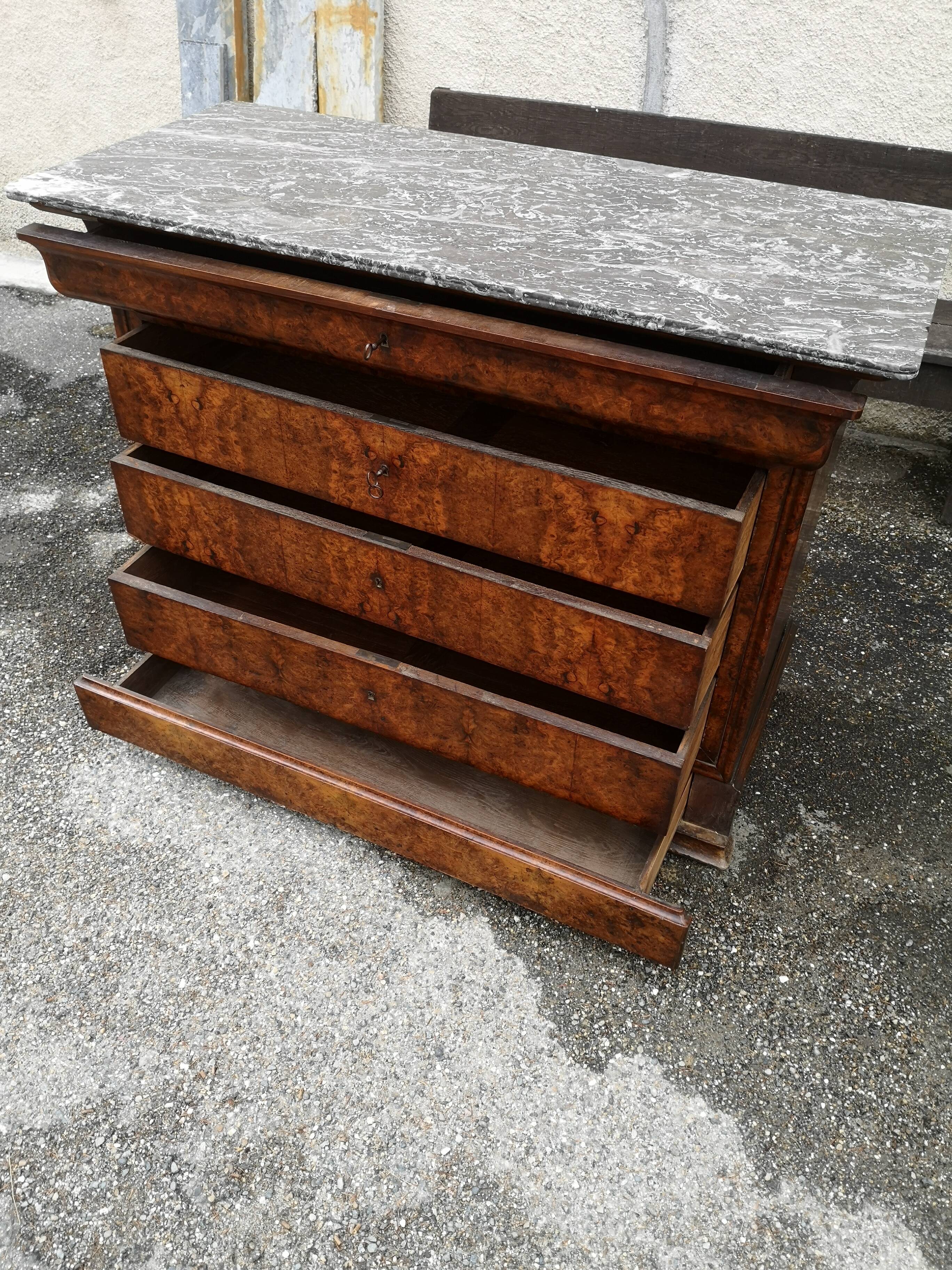 Louis Philippe burl walnut chest of drawers