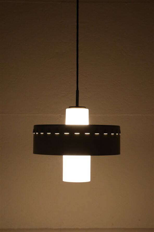 Mid-century pendant lamp / opal glass / brass / light green / Danish modern design / 1960s / 1970s