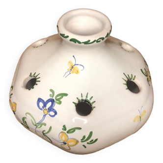 Old moustiers flower stick vase vintage painted white ceramic