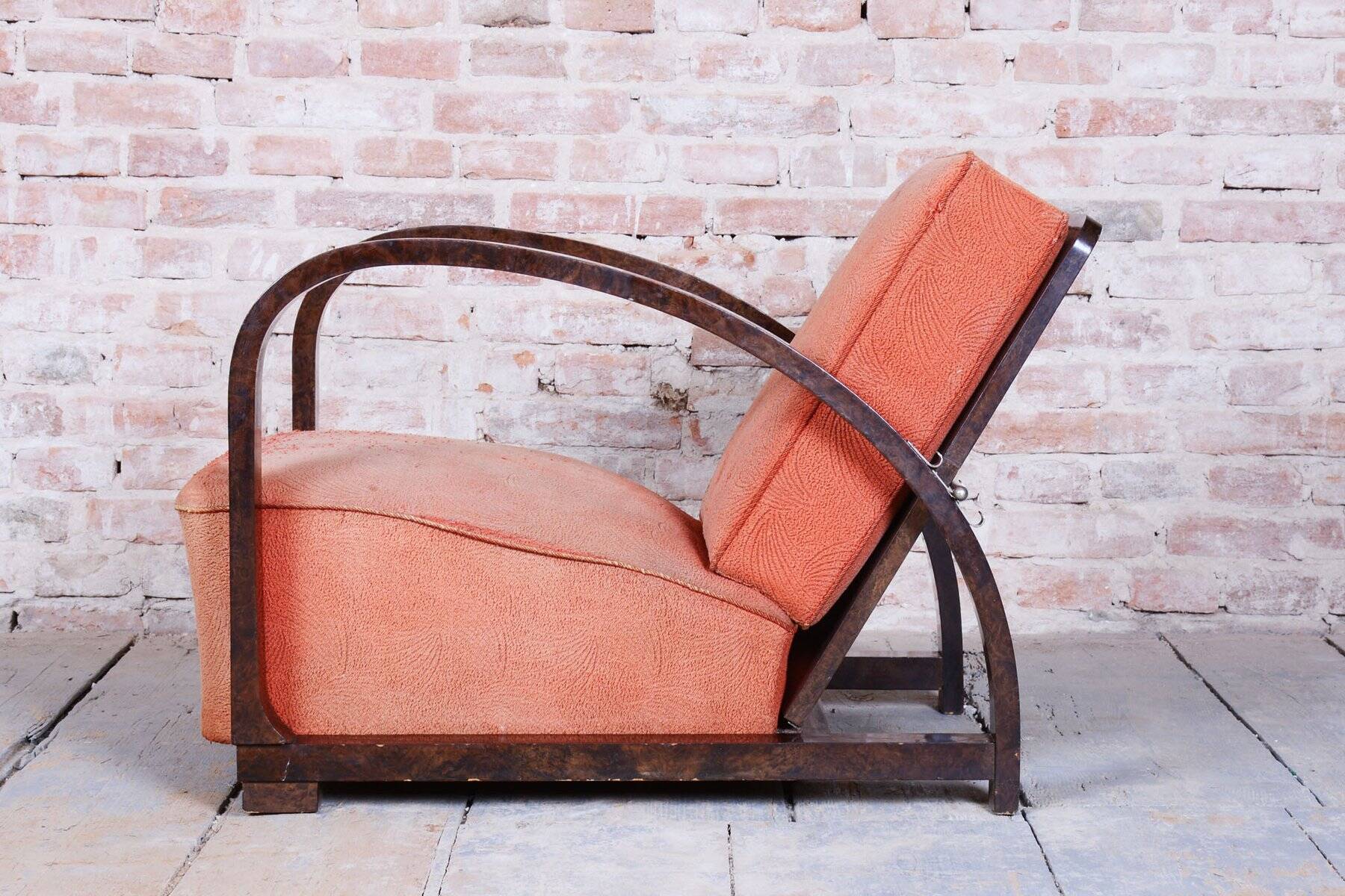 Art Deco Reclining Armchair attributed to J. Halabala for Up Závody, Czech, 1920s