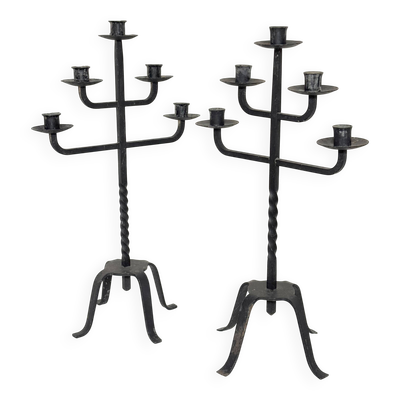 Paire de grands chandeliers fer 1950