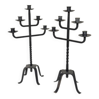 Pair of large iron candlesticks 1950