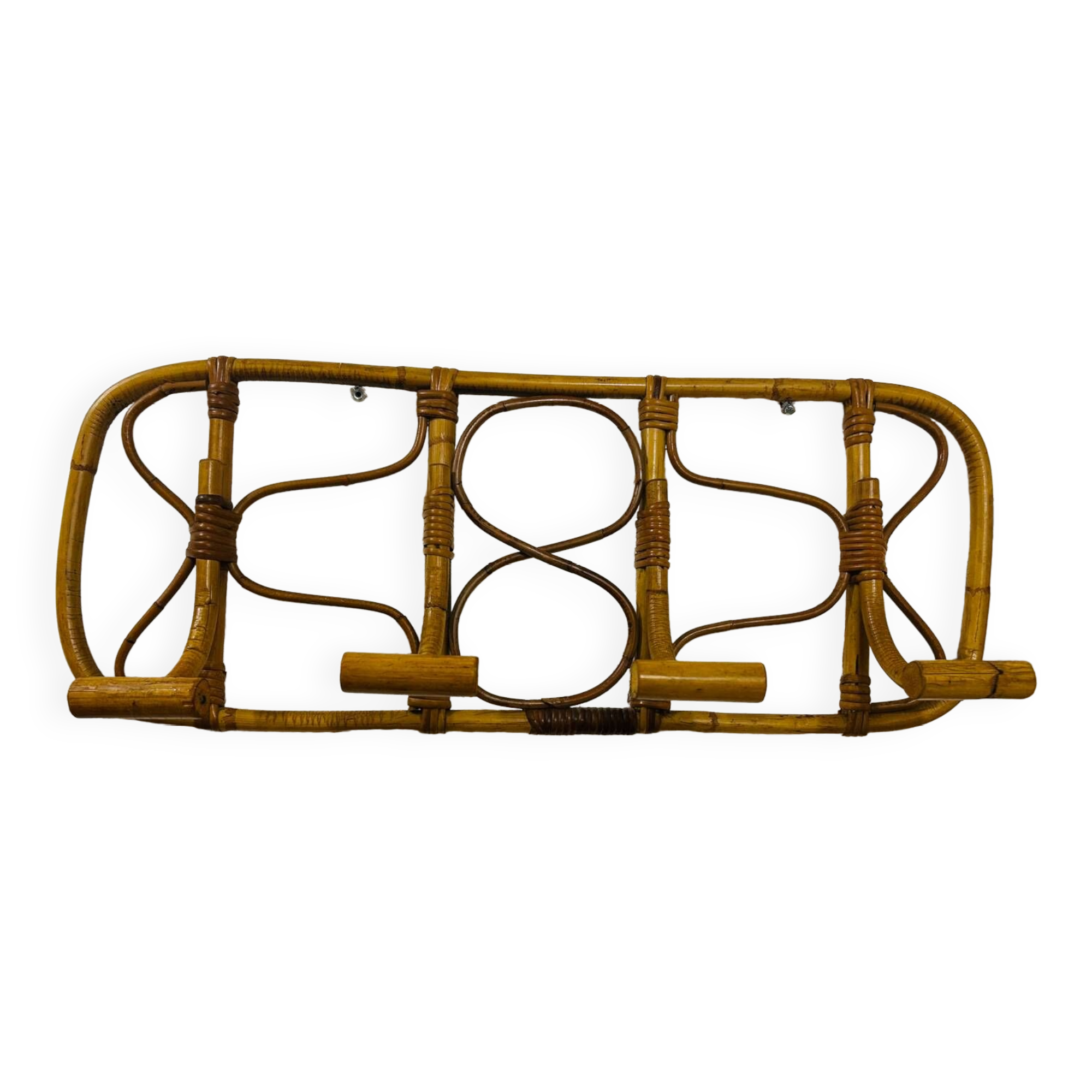 Vintage rattan wall-mounted coat rack