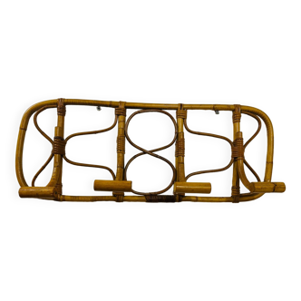 Vintage rattan wall-mounted coat rack