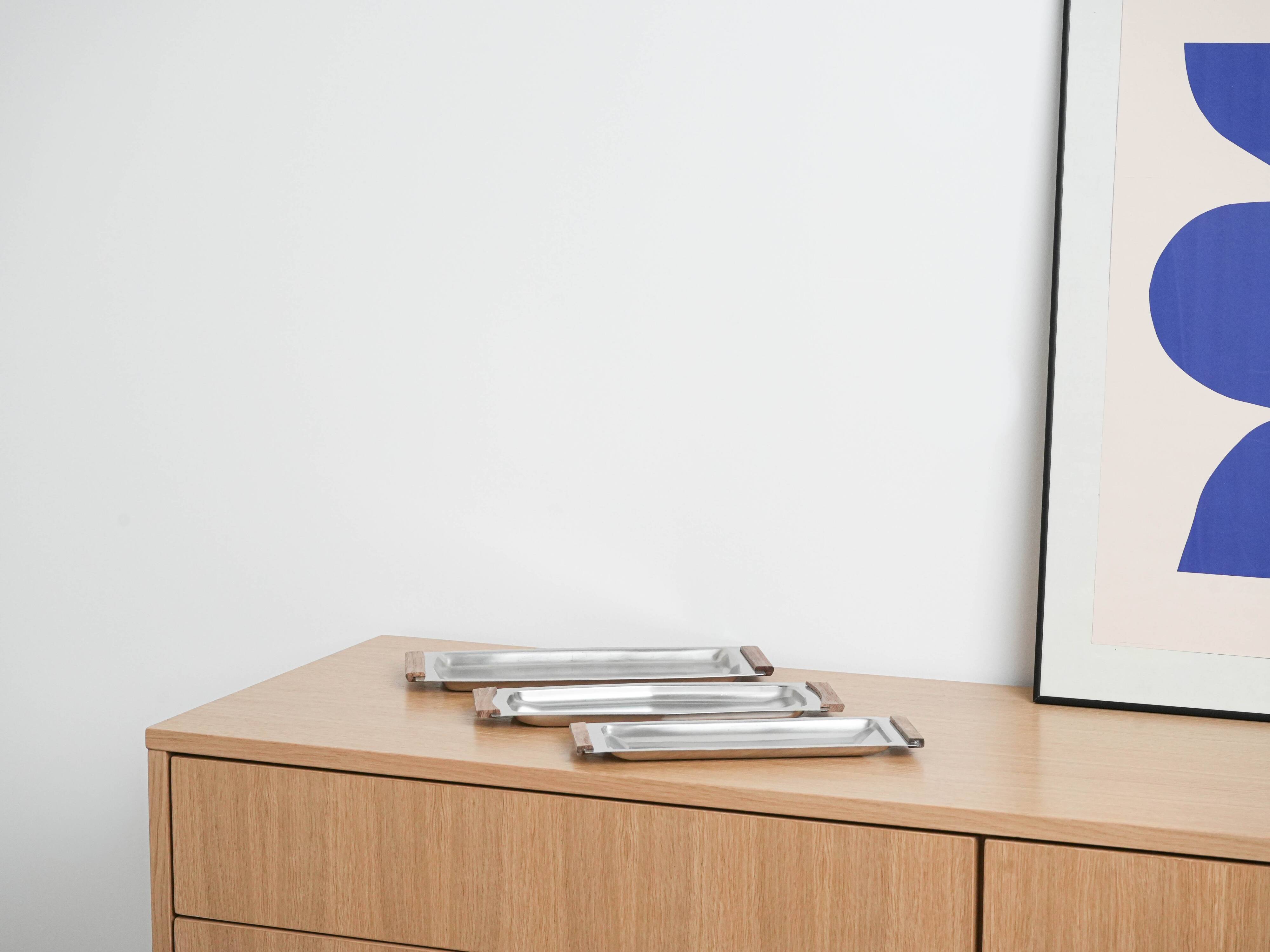 Plateau rectangulaire en acier inoxydable, design danois, années 1970, fabriqué au Danemark