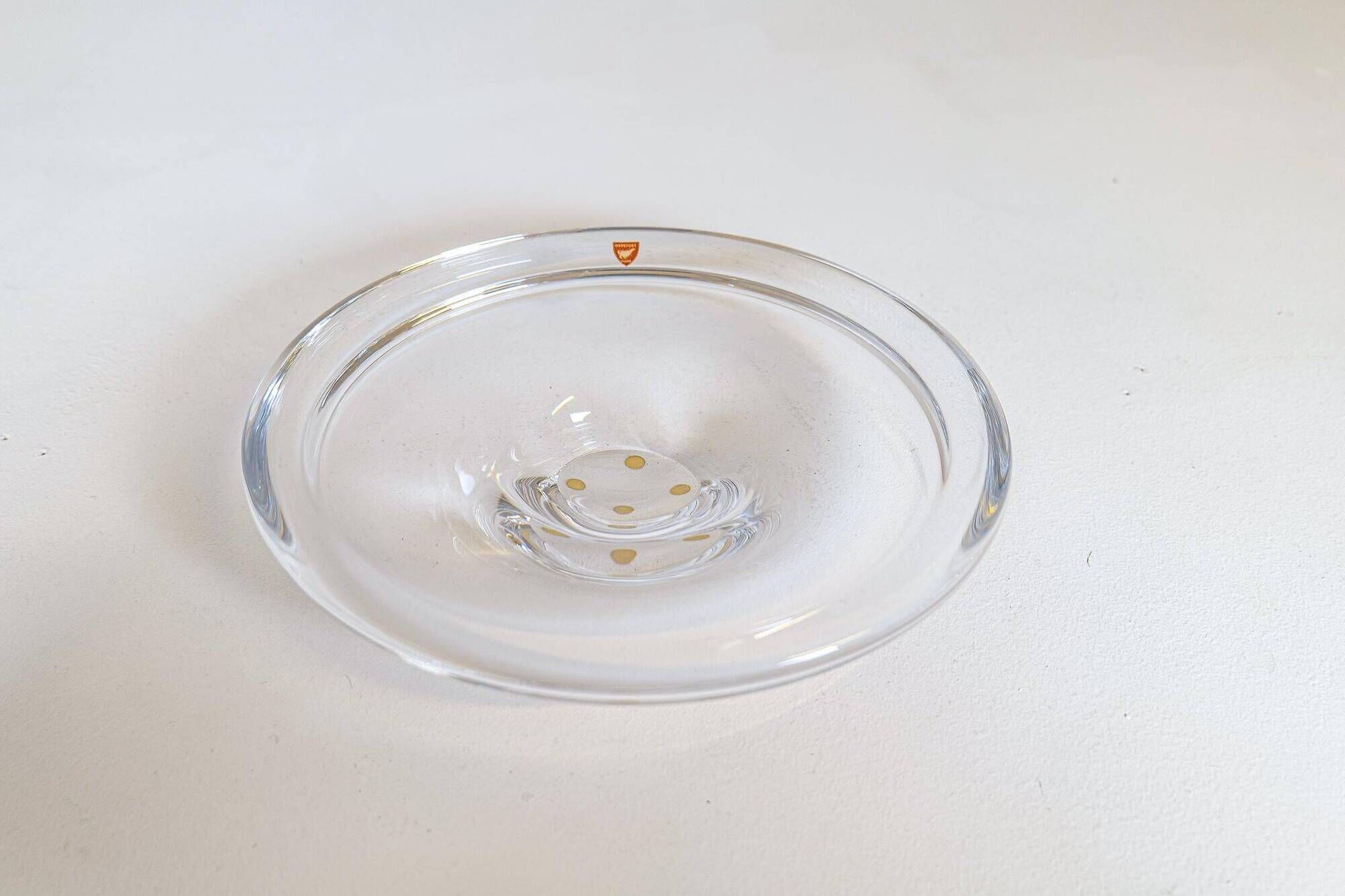 Midcentury Set of 3 Vases and Plate in Clear Crystal Glass Orrefors Sweden 1950