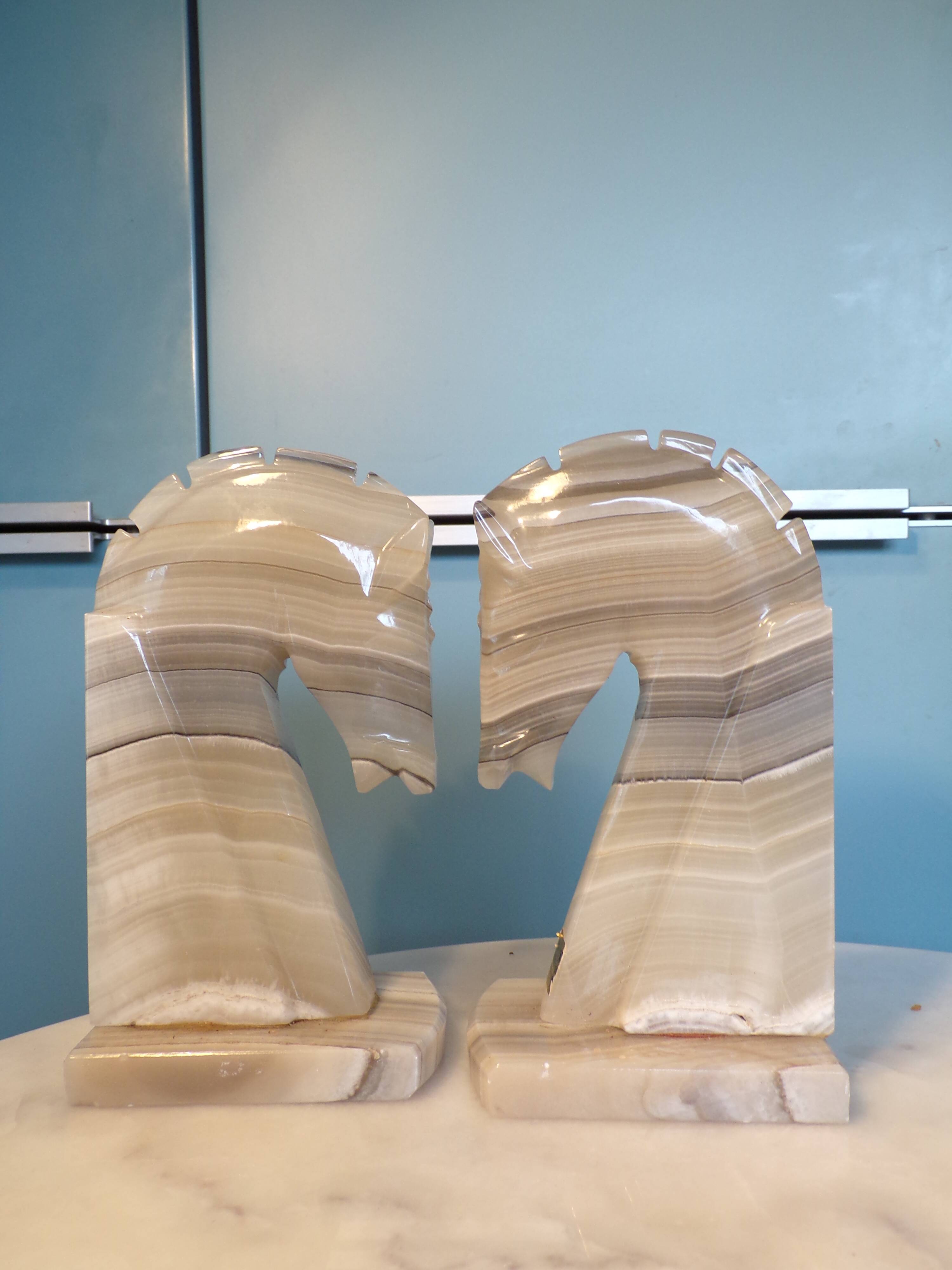 Pair of onyx horse head bookends