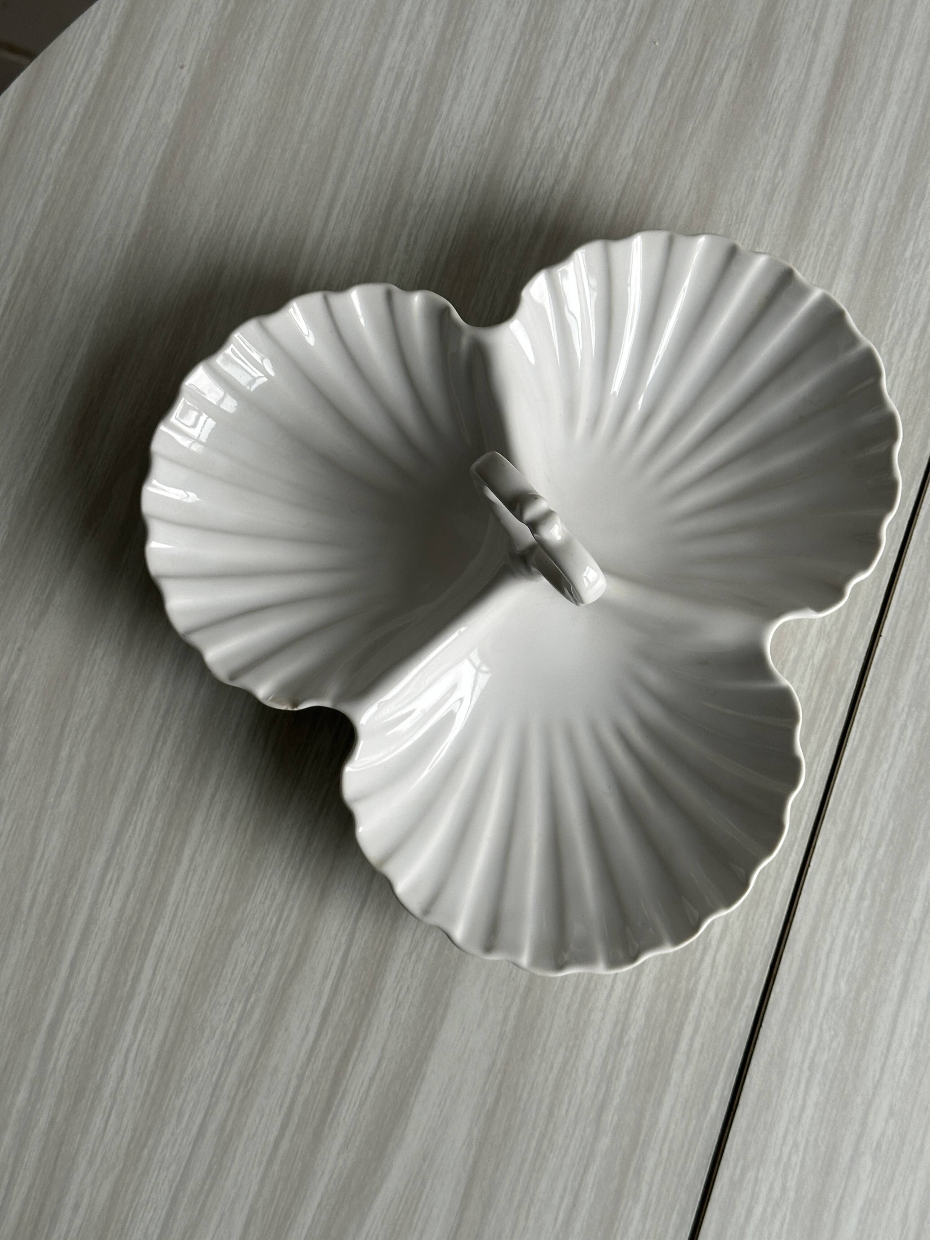 3-compartment white porcelain dish