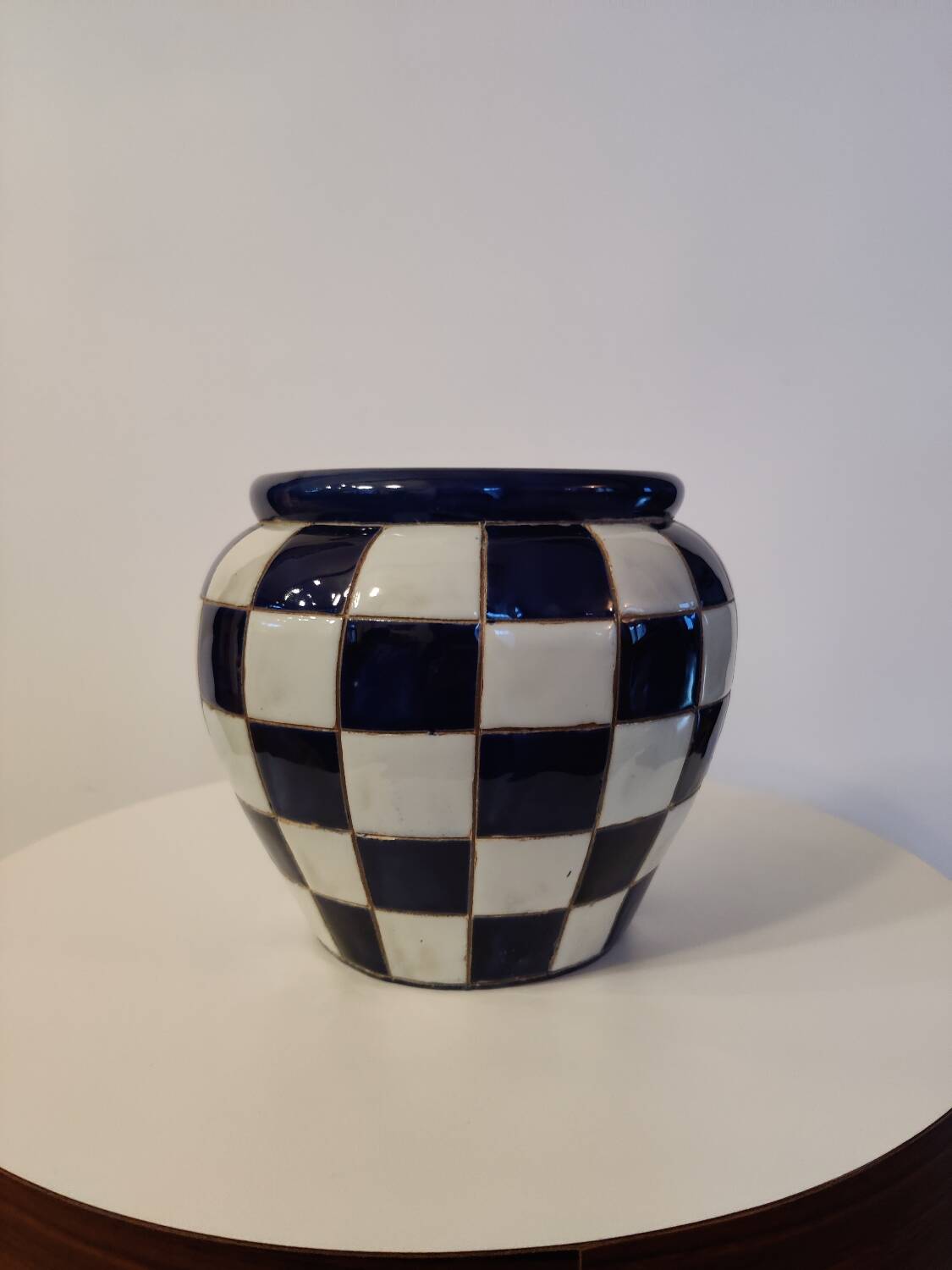 Cache pot damier bleu