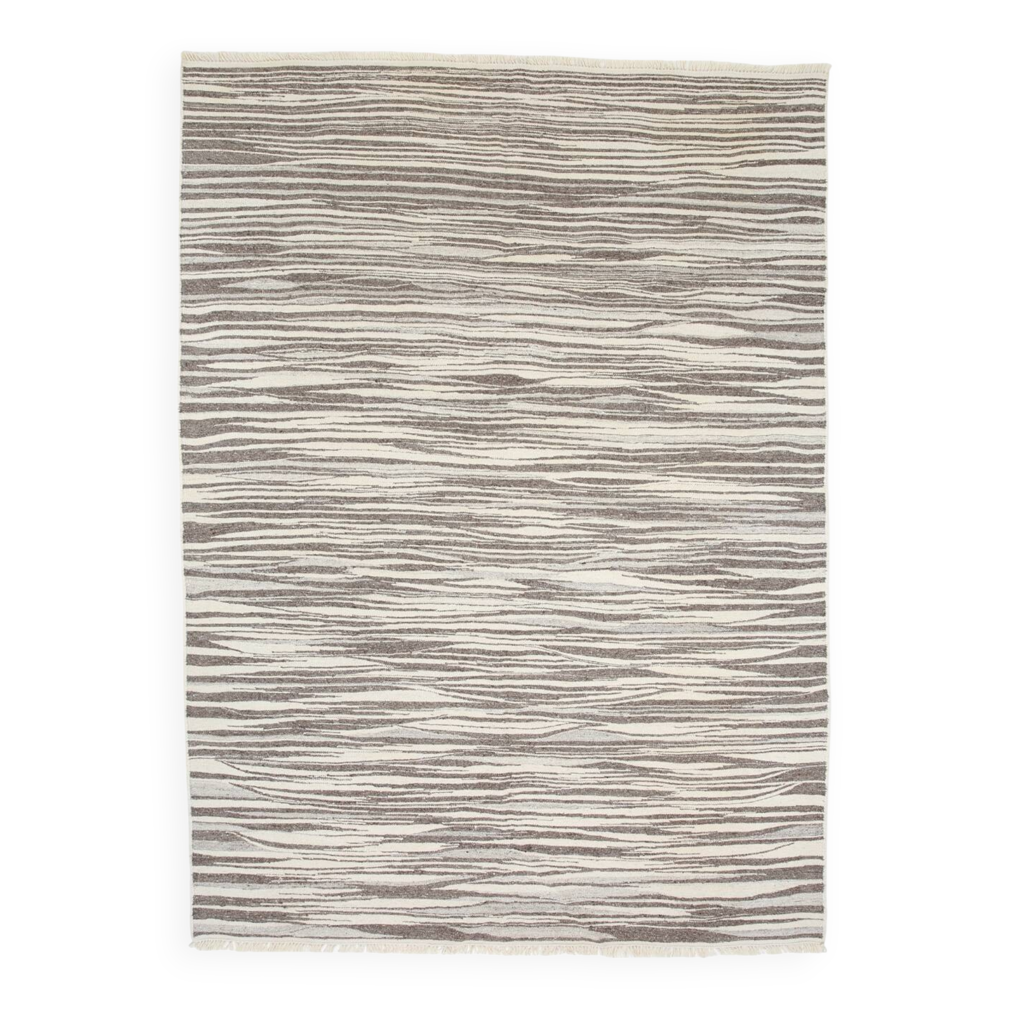 8x11 Kilim Beige and Faded Brown Distressed Handwoven Kilim Rug, 237x323 Cm