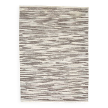 Tapis Kilim beige et marron délavé, tissé à la main, aspect vieilli, 237 x 323 cm