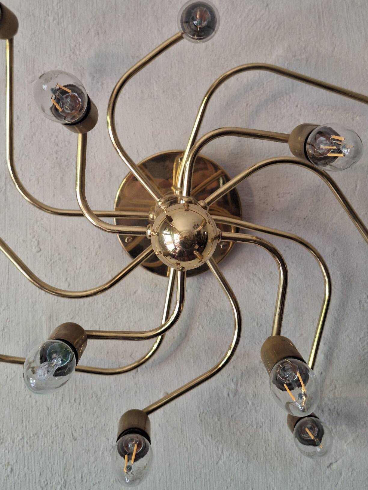 Mid century modern 3-level brass spiral brass chandelier, 1960s