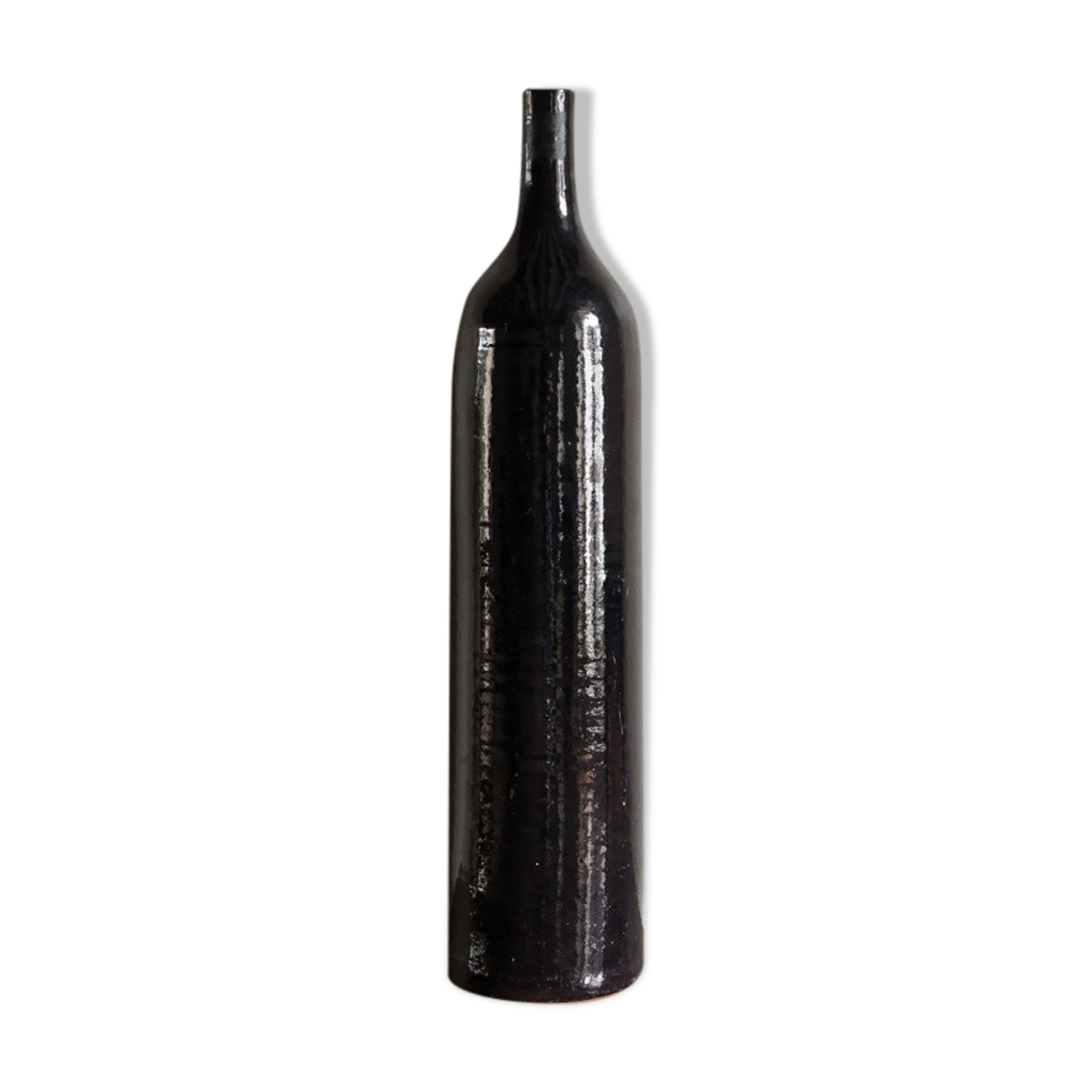 Grand vase bouteille en terre cuite vernissée