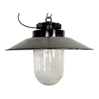 Industrial grey enamel factory hanging lamp, 1960s